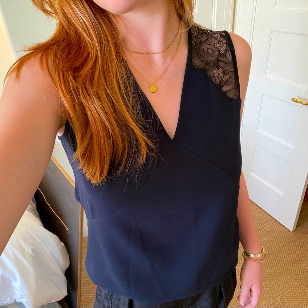 Navy Blue and Black Lace Tank Blouse!